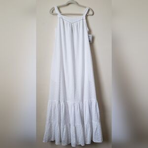 White Cotton Dress Lined Medium Adjustable Straps Maxi Long